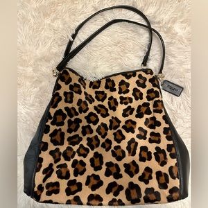COACH: calf hair & leather leopard shoulder bag